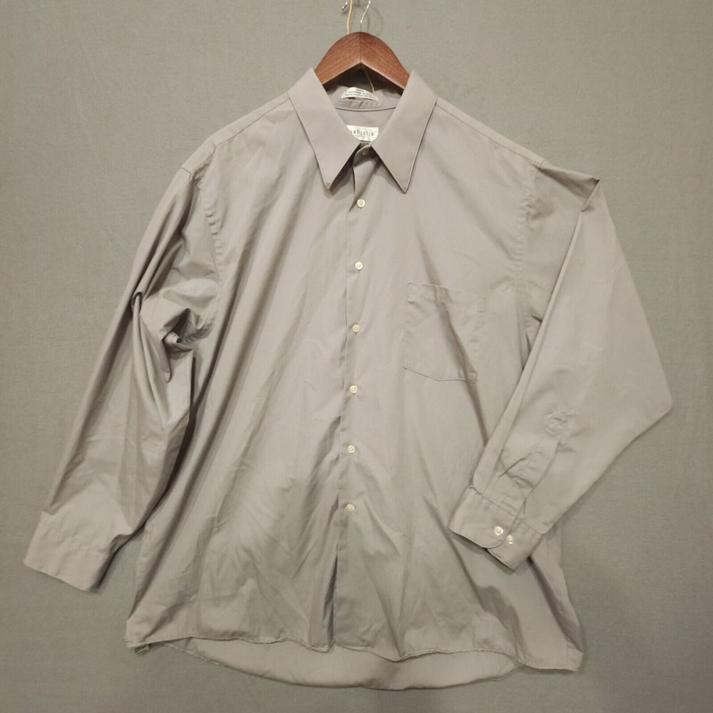 Van Heusen Poplin Mens Gray Long Sleeve Button Up Shirt Size XXL